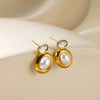 Wholesale Women's Retro Stainless Steel Imitation Pearl Heart Flower Bow Geometric Earrings With Electroplating