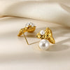 Wholesale Women's Retro Stainless Steel Imitation Pearl Heart Flower Bow Geometric Earrings With Electroplating
