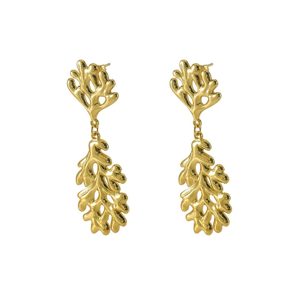 Wholesale Women's Retro 316L Stainless Steel Irregular Lava Leaf Earrings With 18K Gold Plated Electroplating Design