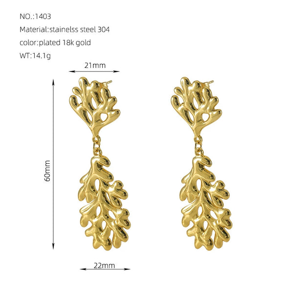 Wholesale Women's Retro 316L Stainless Steel Irregular Lava Leaf Earrings With 18K Gold Plated Electroplating Design
