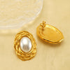 Wholesale Women's Retro 316L Stainless Steel 18K Gold Plated Geometric Woven Pearl Irregular Earrings