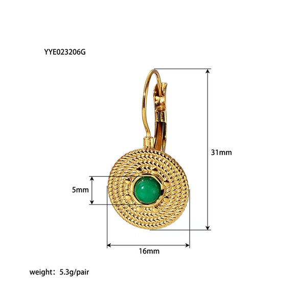 Wholesale Women's Retro Stainless Steel Necklace With Turquoise Inlay Embossed Round Pendant And O Chain Vacuum Real Gold Electroplated In Pvd Furnace
