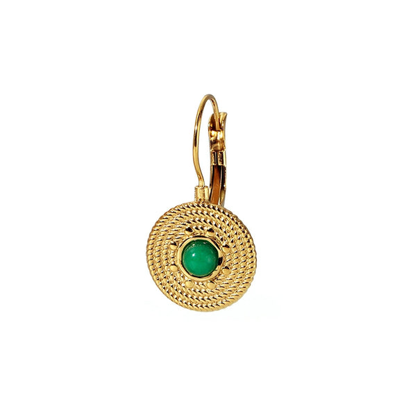 Wholesale Women's Retro Stainless Steel Necklace With Turquoise Inlay Embossed Round Pendant And O Chain Vacuum Real Gold Electroplated In Pvd Furnace