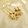 Wholesale Women's Retro Stainless Steel Necklace With Turquoise Inlay Embossed Round Pendant And O Chain Vacuum Real Gold Electroplated In Pvd Furnace