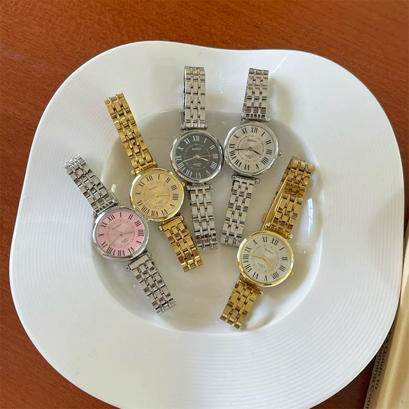 Wholesale Women's Retro Style Alloy Case Stainless Steel Buckle Round Dial Watch