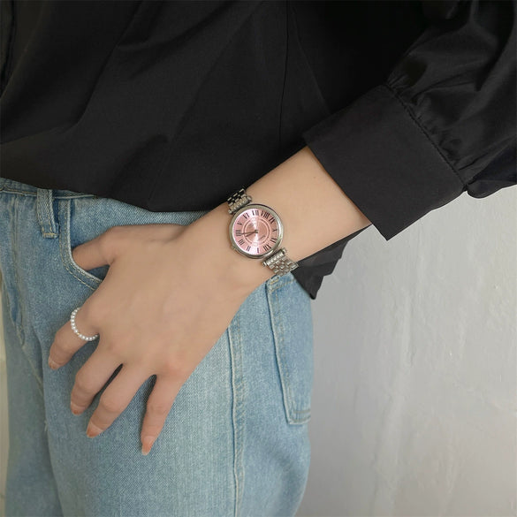 Wholesale Women's Retro Style Alloy Case Stainless Steel Buckle Round Dial Watch