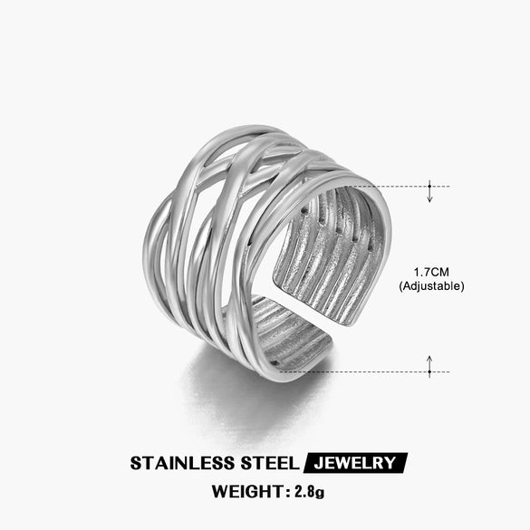 Wholesale Women's Retro Style Geometric Stainless Steel Ring 18K Gold Plated
