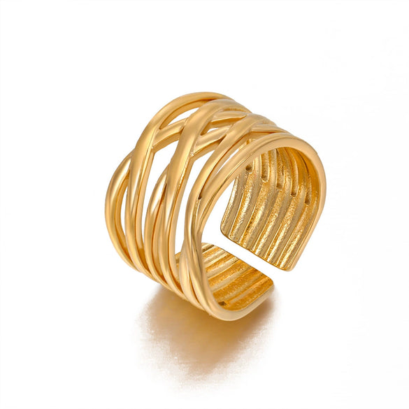 Wholesale Women's Retro Style Geometric Stainless Steel Ring 18K Gold Plated