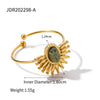 Wholesale Women's Retro Style Open Stainless Steel Natural Stone Ring With Geometric Design And Electroplating