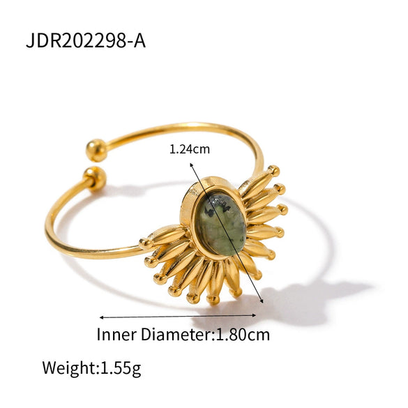 Wholesale Women's Retro Style Open Stainless Steel Natural Stone Ring With Geometric Design And Electroplating