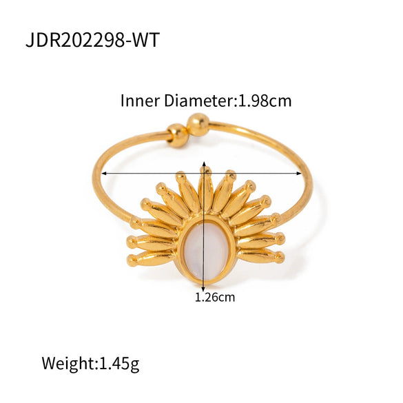 Wholesale Women's Retro Style Open Stainless Steel Natural Stone Ring With Geometric Design And Electroplating