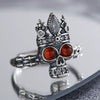 Wholesale Women's Retro Style S925 Sterling Silver Ring With Natural Red Agate And Skull Design