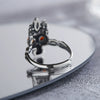 Wholesale Women's Retro Style S925 Sterling Silver Ring With Natural Red Agate And Skull Design