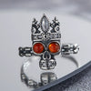Wholesale Women's Retro Style S925 Sterling Silver Ring With Natural Red Agate And Skull Design