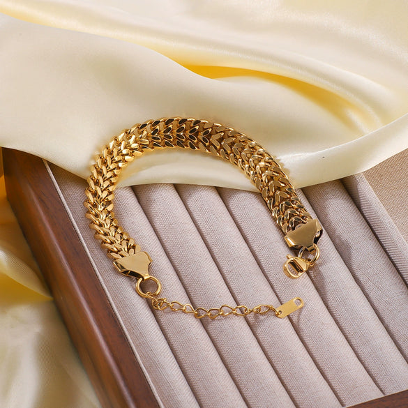 Wholesale Women's Retro Style Stainless Steel Cuban Chain Bracelet With Vacuum Plating And Geometric Design