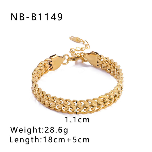 Wholesale Women's Retro Style Stainless Steel Cuban Chain Bracelet With Vacuum Plating And Geometric Design
