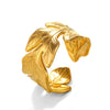 Wholesale Women's Retro Style Stainless Steel Flower Leaf Opening Adjustable Electroplated Ring Jewelry
