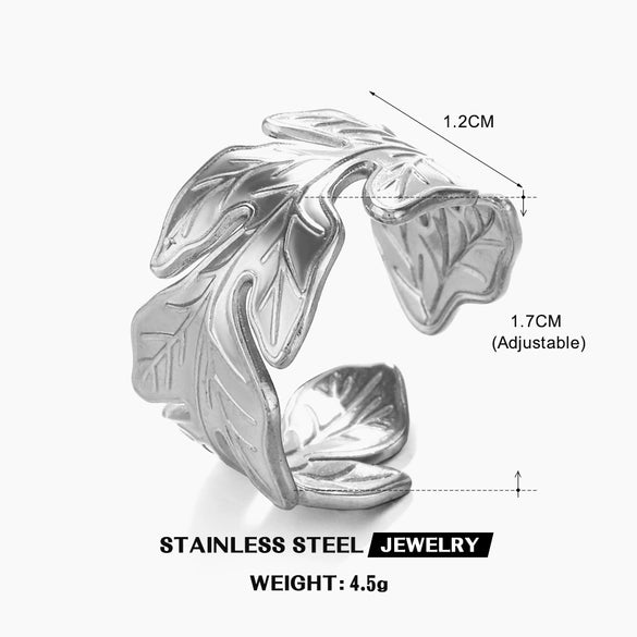 Wholesale Women's Retro Style Stainless Steel Flower Leaf Opening Adjustable Electroplated Ring Jewelry