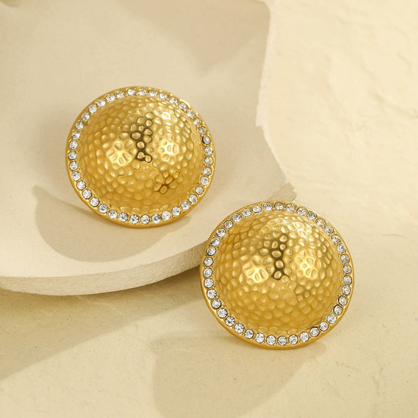 Wholesale Women's Retro Style Stainless Steel 18K Flying Saucer Geometric Pattern Electroplated Ear Jewelry