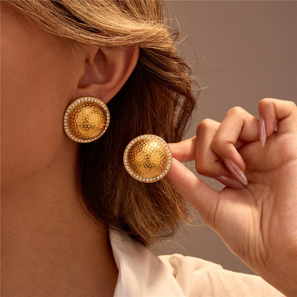 Wholesale Women's Retro Style Stainless Steel 18K Flying Saucer Geometric Pattern Electroplated Ear Jewelry