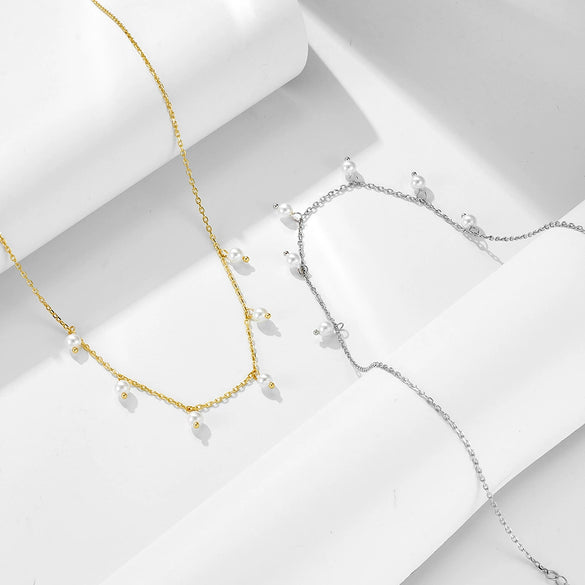 Wholesale Women's Retro Style Sterling Silver Geometric Necklace With Shell Pearl