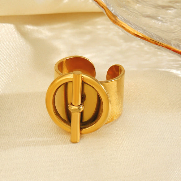 Wholesale Women's Retro Temperament Geometric Stainless Steel Open Ring With Ot Buckle And Electroplating