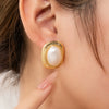 Wholesale Women's Retro Temperament Titanium Steel Pearl Geometric Earrings With Electroplating
