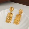 Wholesale Women's Retro 316L Stainless Steel Goldplated Geometric Long Square Pleated Earrings