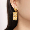 Wholesale Women's Retro 316L Stainless Steel Goldplated Geometric Long Square Pleated Earrings