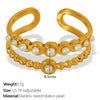 Wholesale Women's Retro 316L Stainless Steel Inlaid Imitation Pearl Rhinestone Cross Leaf Ring Jewelry With Electroplating