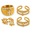 Wholesale Women's Retro 316L Stainless Steel Inlaid Imitation Pearl Rhinestone Cross Leaf Ring Jewelry With Electroplating
