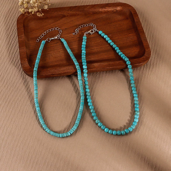 Wholesale Women's Retro Turquoise Beaded Ball Chain Handmade Clavicle Necklace