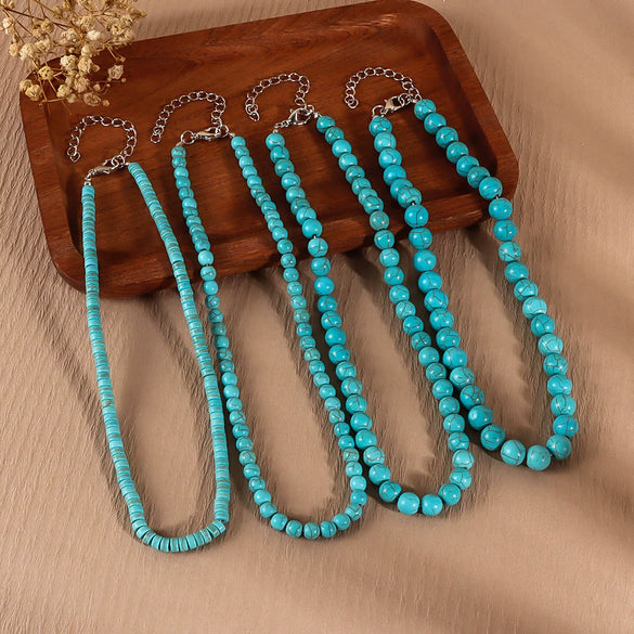 Wholesale Women's Retro Turquoise Beaded Ball Chain Handmade Clavicle Necklace