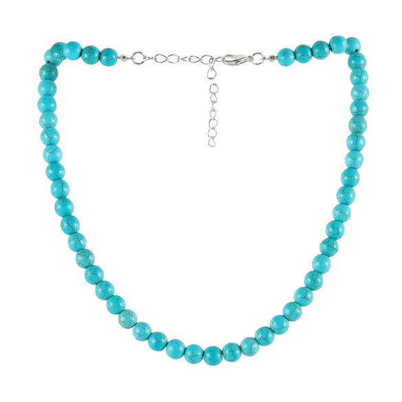 Wholesale Women's Retro Turquoise Beaded Ball Chain Handmade Clavicle Necklace