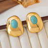 Wholesale Women's Retro Versatile Geometric Alloy Electroplated Oval Resin Emerald Earrings