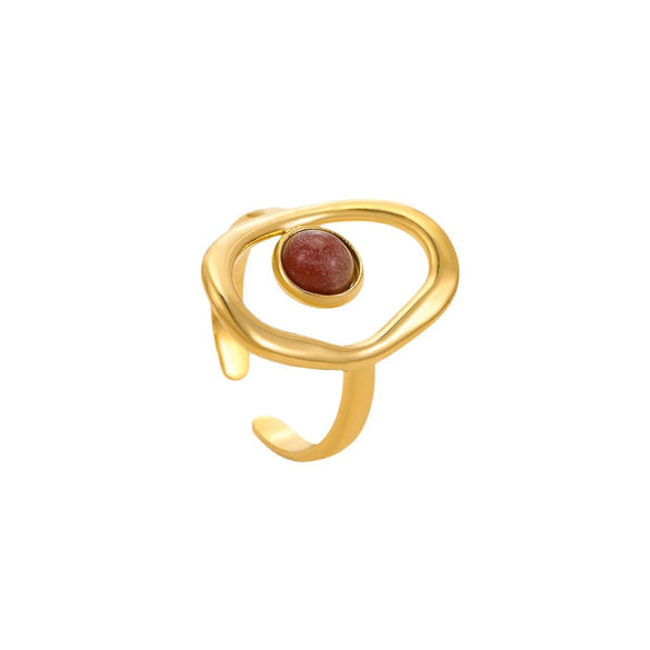 Wholesale Women's Retro Versatile Hollow Stainless Steel Ring Inlaid With Natural Stone And Electroplated