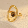 Wholesale Women's Retro Versatile Hollow Stainless Steel Ring Inlaid With Natural Stone And Electroplated