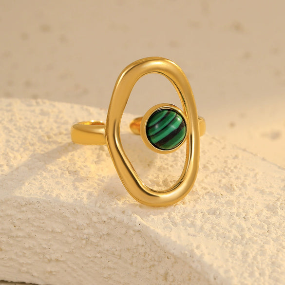 Wholesale Women's Retro Versatile Hollow Stainless Steel Ring Inlaid With Natural Stone And Electroplated