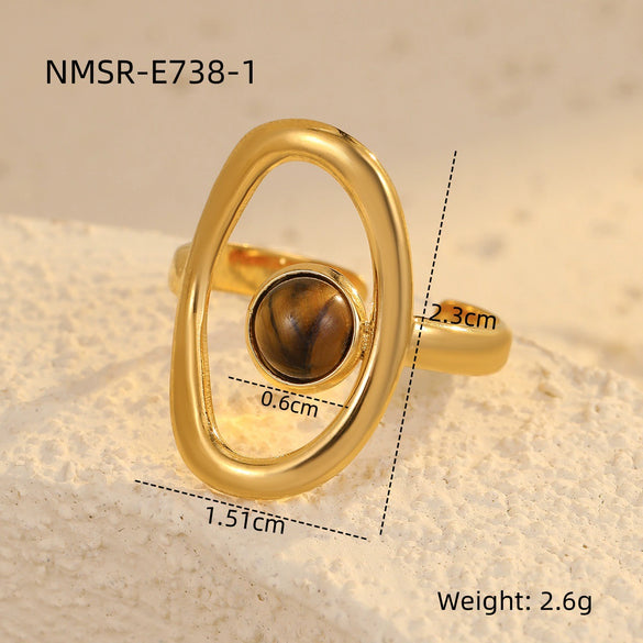 Wholesale Women's Retro Versatile Hollow Stainless Steel Ring Inlaid With Natural Stone And Electroplated