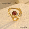 Wholesale Women's Retro Versatile Hollow Stainless Steel Ring Inlaid With Natural Stone And Electroplated