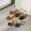 Wholesale Women's Retro Vintage Geometric Tiger Eye Stone Stainless Steel Electroplated Earrings