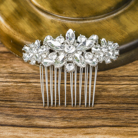 Wholesale Women's Rhinestone Alloy Wedding Hair Comb With Flower Pattern And Alloy Casting Electroplating Process