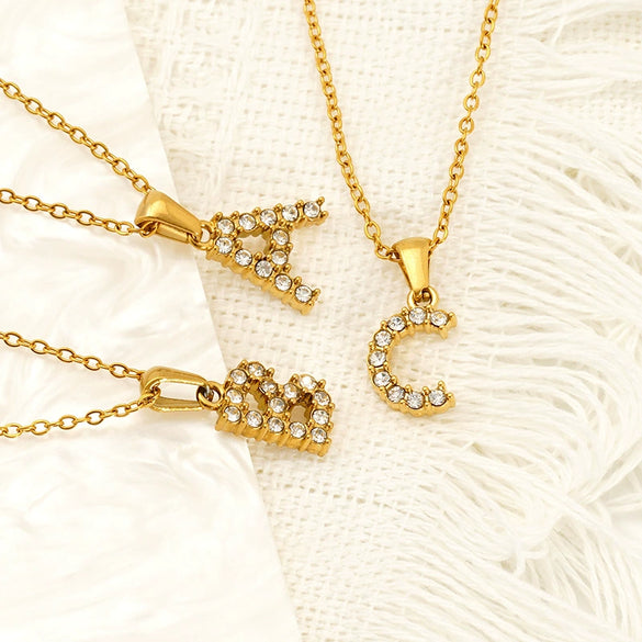Wholesale Women's Rhinestone And Titanium Steel Diamond Inlaid Cross Chain Alphabet Necklace With Letters Numbers And Text