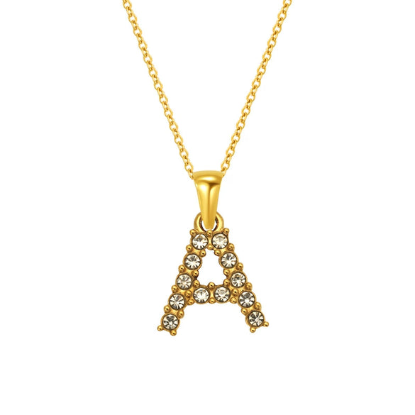 Wholesale Women's Rhinestone And Titanium Steel Diamond Inlaid Cross Chain Alphabet Necklace With Letters Numbers And Text