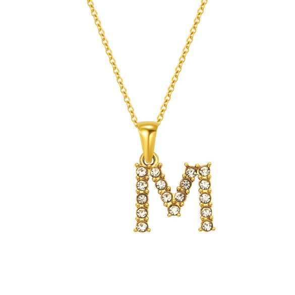 Wholesale Women's Rhinestone And Titanium Steel Diamond Inlaid Cross Chain Alphabet Necklace With Letters Numbers And Text