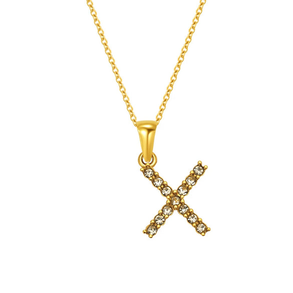 Wholesale Women's Rhinestone And Titanium Steel Diamond Inlaid Cross Chain Alphabet Necklace With Letters Numbers And Text