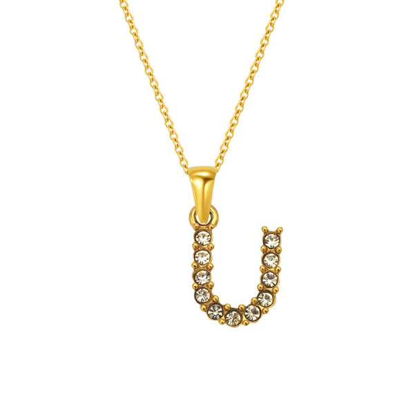 Wholesale Women's Rhinestone And Titanium Steel Diamond Inlaid Cross Chain Alphabet Necklace With Letters Numbers And Text