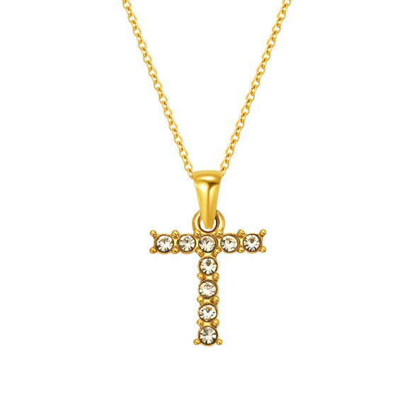 Wholesale Women's Rhinestone And Titanium Steel Diamond Inlaid Cross Chain Alphabet Necklace With Letters Numbers And Text