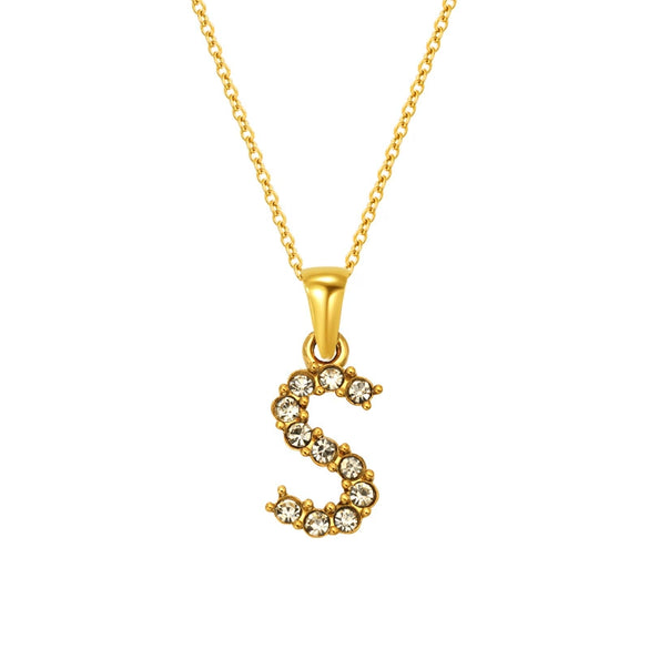 Wholesale Women's Rhinestone And Titanium Steel Diamond Inlaid Cross Chain Alphabet Necklace With Letters Numbers And Text