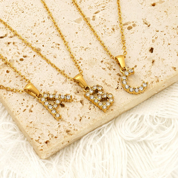 Wholesale Women's Rhinestone And Titanium Steel Diamond Inlaid Cross Chain Alphabet Necklace With Letters Numbers And Text